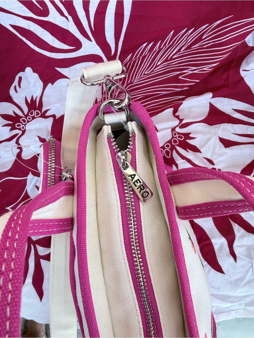 Aéropostale pink hibiscus flower canvas tote - Hawaiian Vibe - NWT - Picture 8 of 16